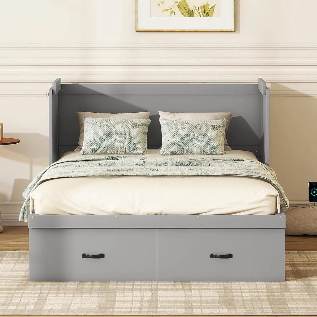 Queen Size Wood Murphy Bed Chest with Storage Drawer Y727825