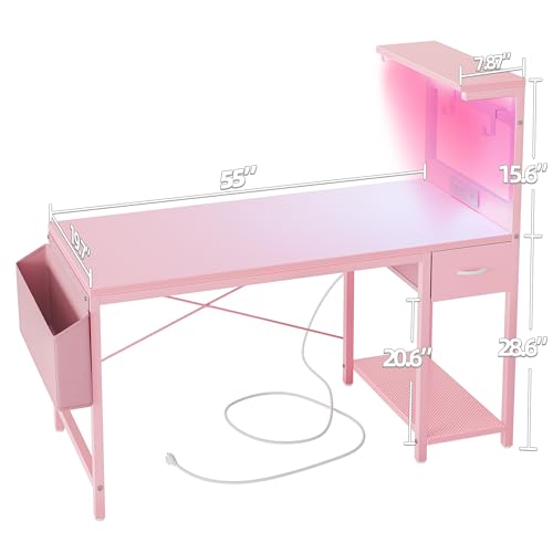 Carbon Fiber Black 47 inch Gaming Desk with Power Outlet and LED Light and Storage Drawer J567