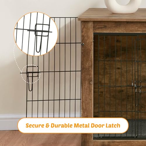 Wooden Dog Crate End Table with Dual Doors, 27 Inch N727803