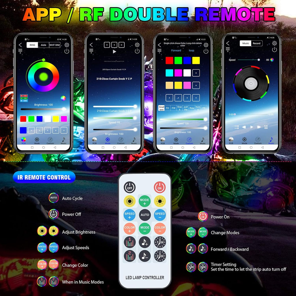 3-Pin 6PCS Car Double-Row Dreamcolor Underglow Lights Kit with APP IP68 12V Pack of 2 B8188