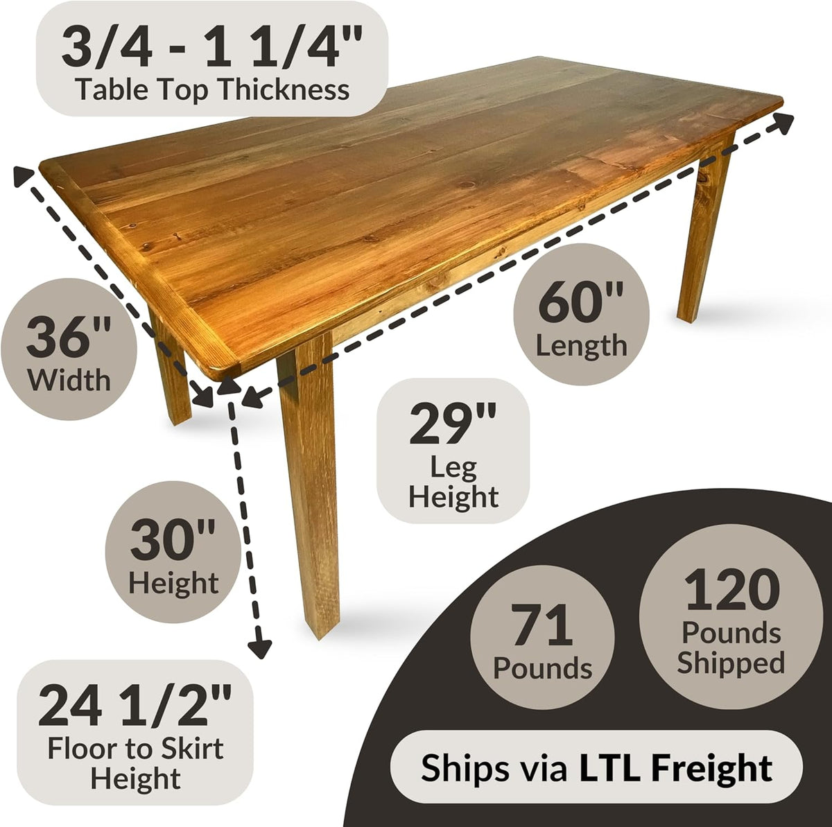 Solid Wood Rustic Farmhouse Dining Table with Breadboard Ends (5', Light Natural) W48185
