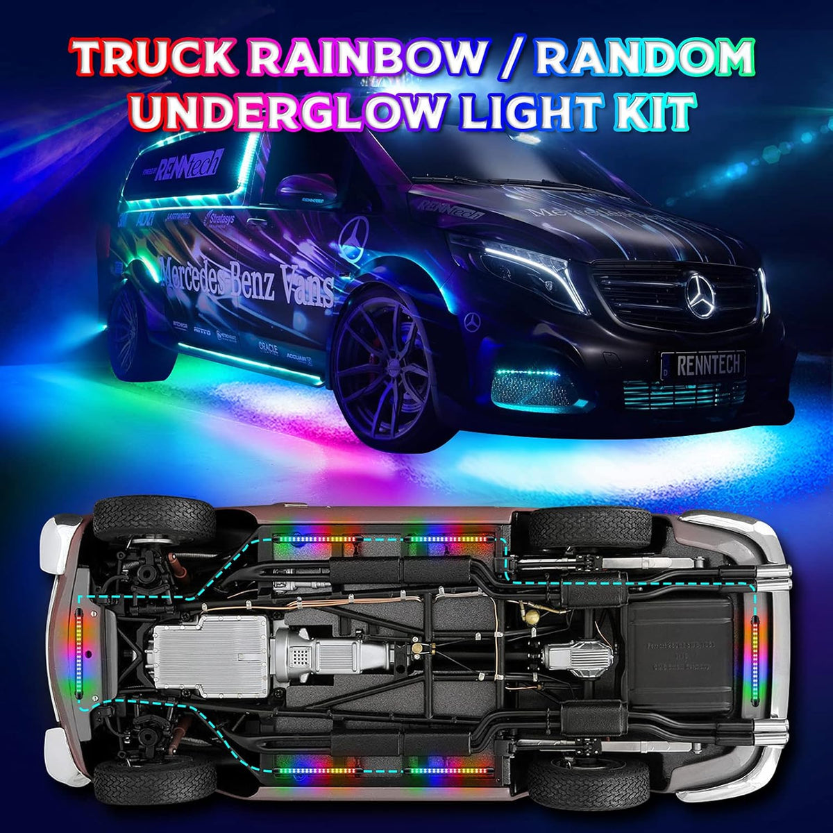 3-Pin 6PCS Car Double-Row Dreamcolor Underglow Lights Kit with APP IP68 12V Pack of 2 B8188