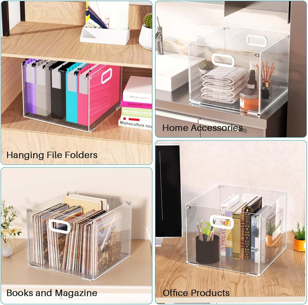 Clear Acrylic Hanging File Organizer with Handle J952