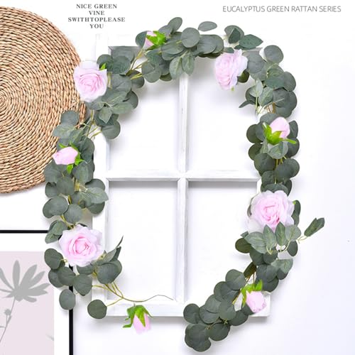 Light Pink Artificial Eucalyptus Rose Garland W5720
