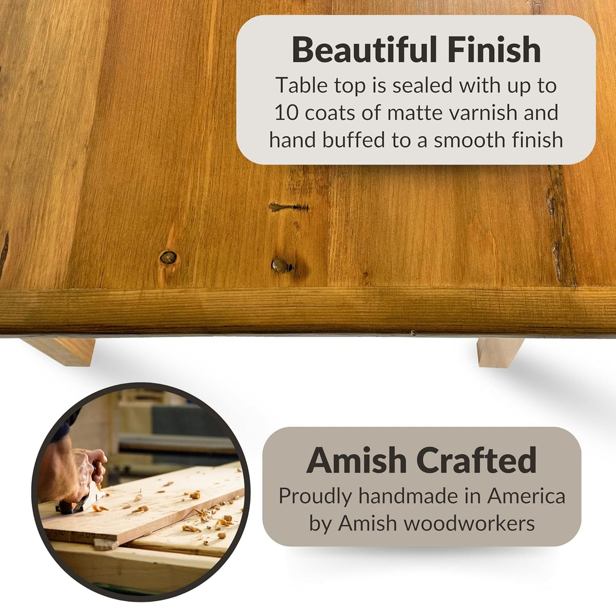 Solid Wood Rustic Farmhouse Dining Table with Breadboard Ends (5', Light Natural) W48185