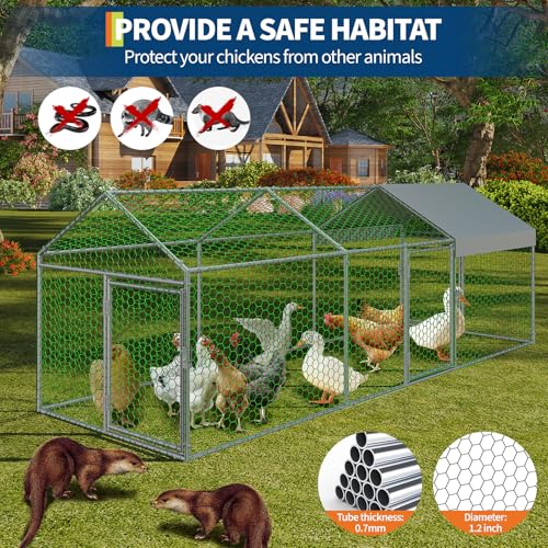 Large Metal Chicken Coop, 120" x 40" x 40" with Cover, 3 Lockable Doors R472341