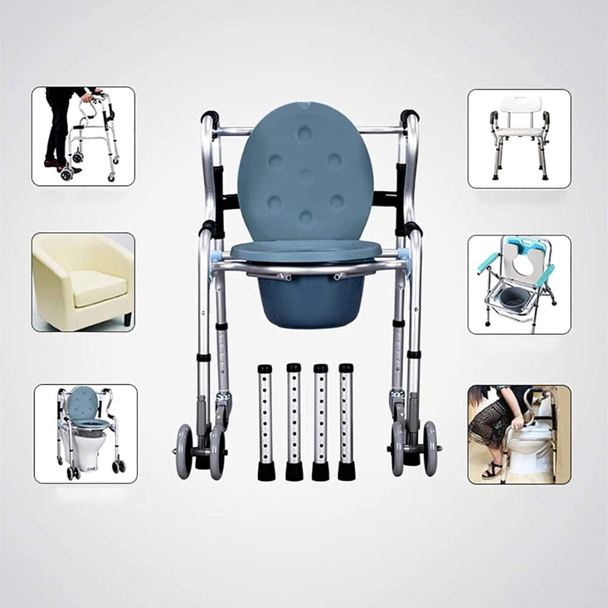 Mobile Wheeled Commode Chair with Brakes D786