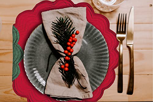 Red & Green Quilted 100% Cotton Round Christmas Placemat 17" J714265