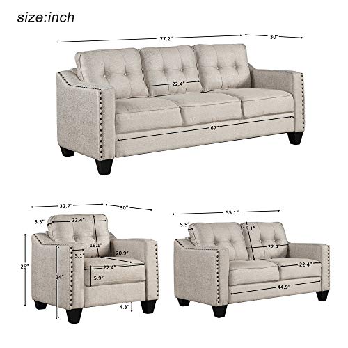 Gray 3-Piece Sofa Set with Tufted Cushions F4267