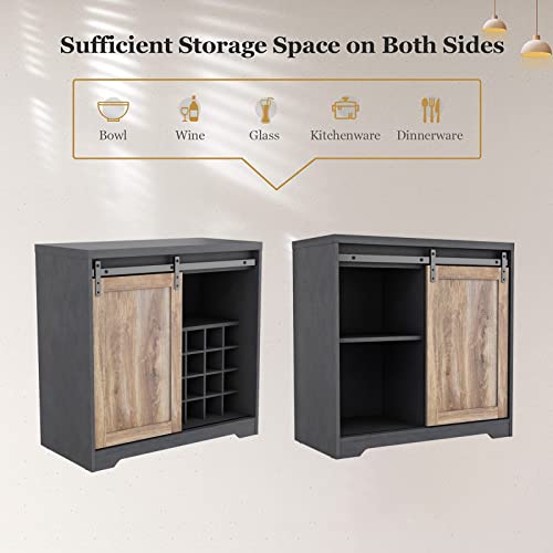 Black Wood Coffee Bar Cabinet with Wine Rack T592
