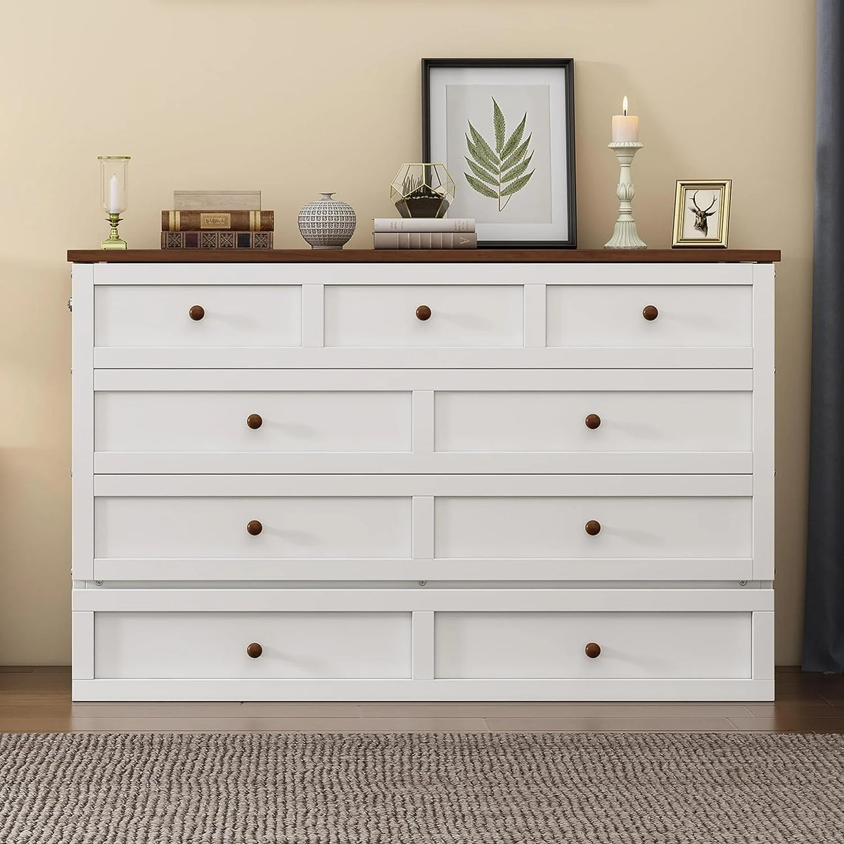 Queen Size Wood Murphy Bed Chest with Storage Drawer Y727825