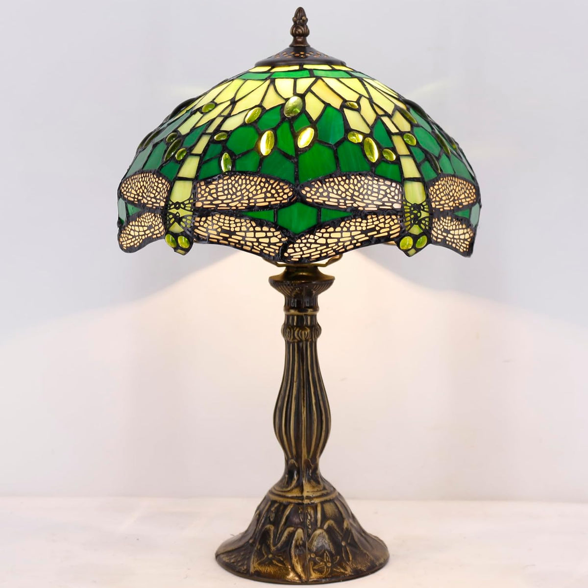 Tiffany Lamp Green Stained Glass Table Lamp 12X12X18 Inches B8977