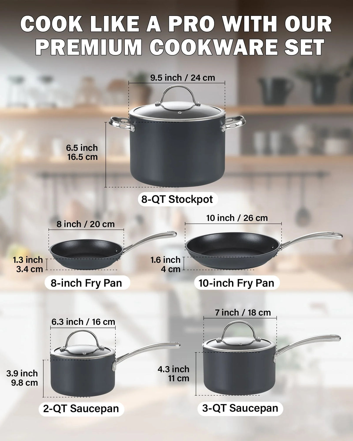 8-Piece Nonstick Hard Anodized Cookware Set D5619