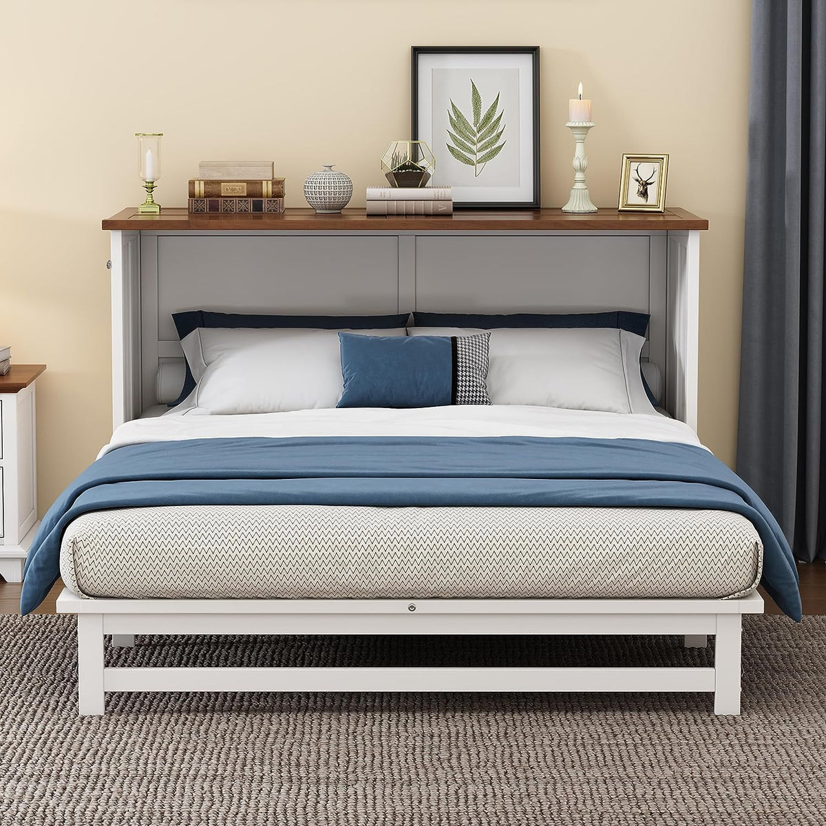 Queen Size Wood Murphy Bed Chest with Storage Drawer Y727825