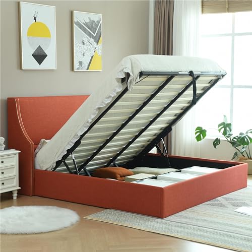 King Size Hydraulic Lift Bed with Gold Line Accents E6489