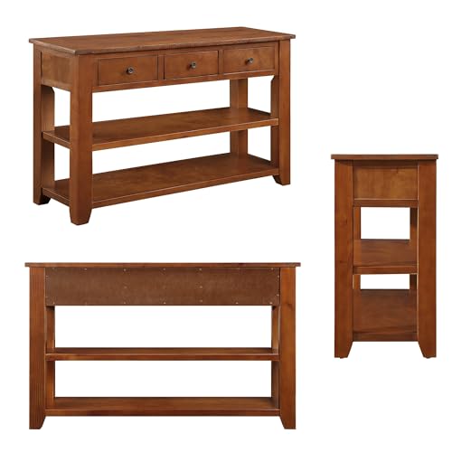Brown Wood Entryway Console Table with Drawers and Storage Shelves C923559