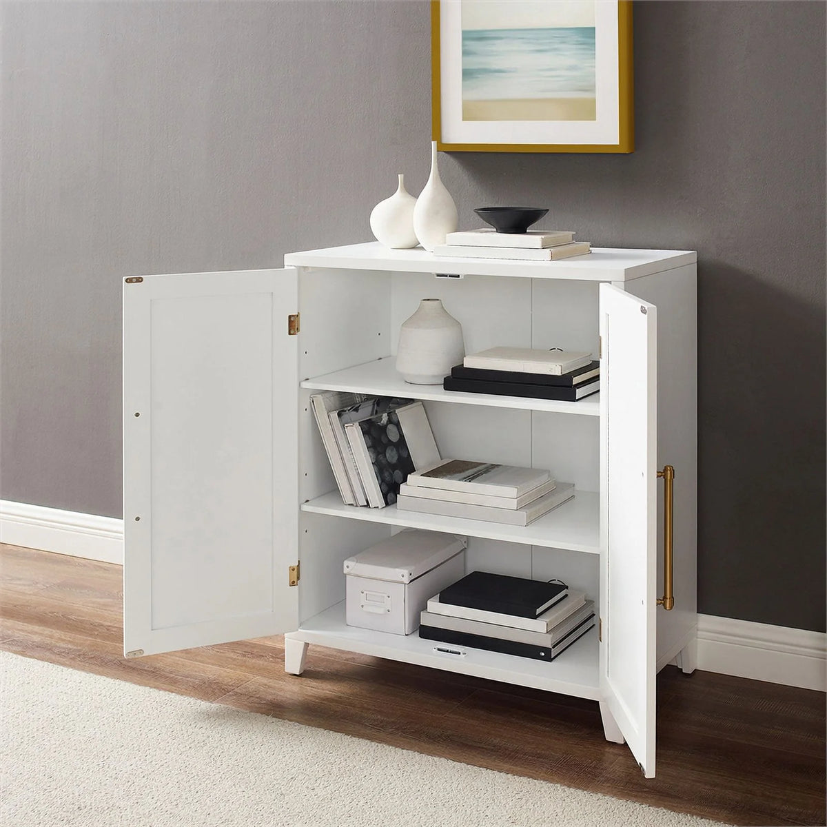 White Stackable Wood Kitchen Pantry Storage Cabinet J323