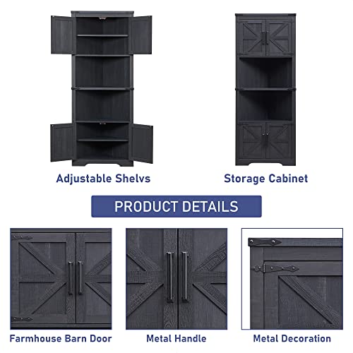 Black Tall Corner Storage Cabinet with Barn Door Design & Adjustable Shelves I244