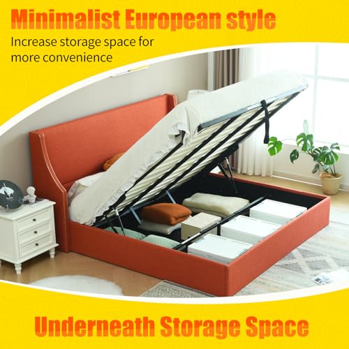King Size Hydraulic Lift Bed with Gold Line Accents E6489