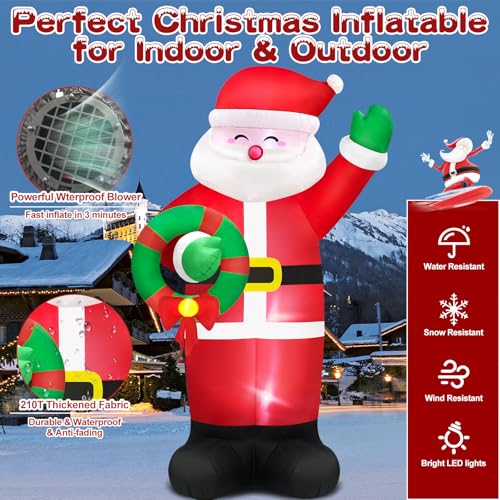 14FT Giant Christmas Inflatables Santa Claus with Wreath Built-in LED Lights I83676
