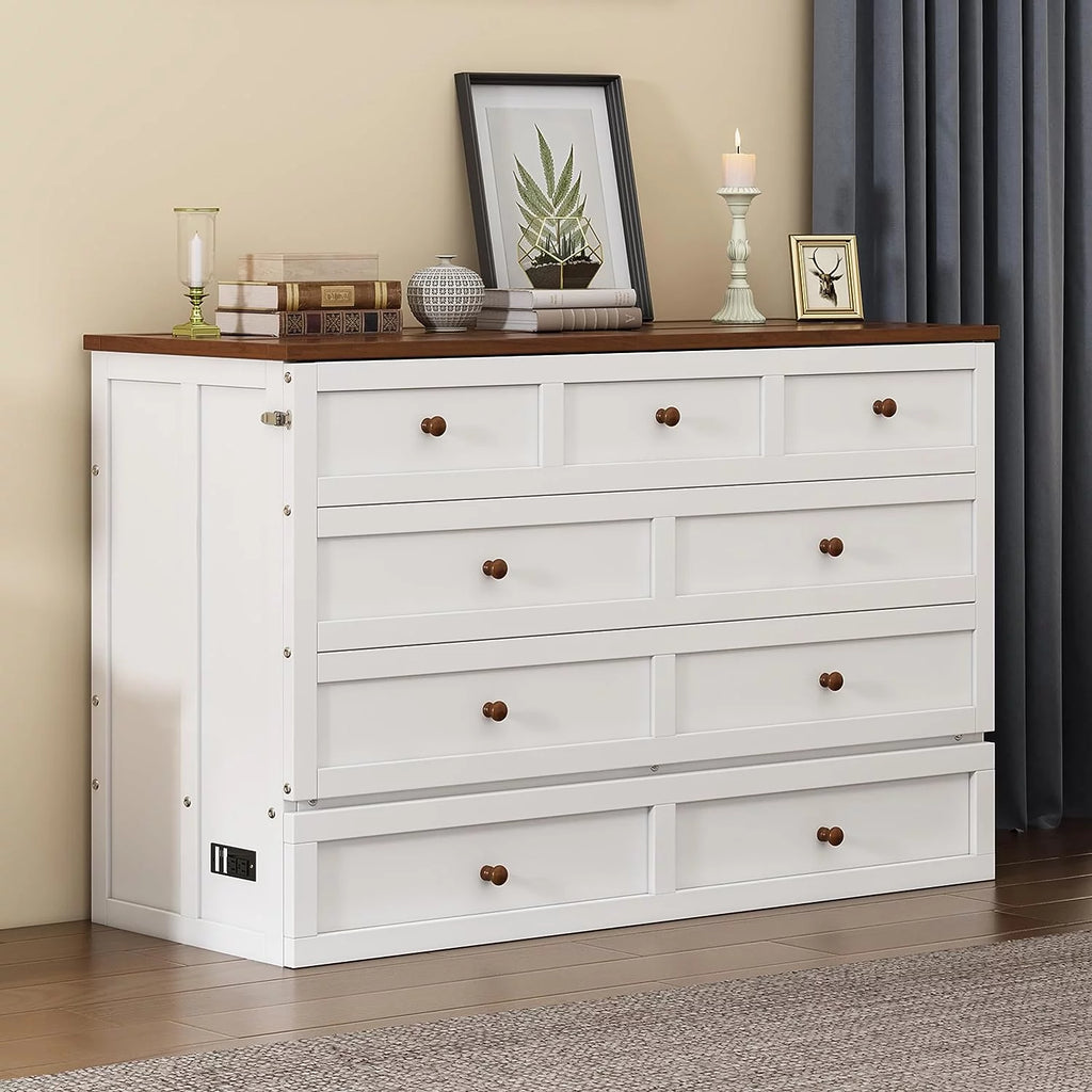 Queen Size Wood Murphy Bed Chest with Storage Drawer Y727825