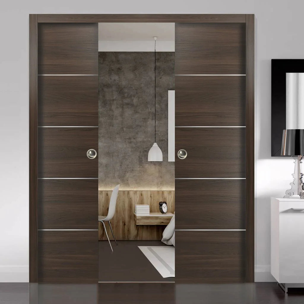 Sliding Brown Doors 48 x 80 with Strips X315445