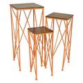 3 Piece Metal and Wood Plant Stand Set in Orange L268432