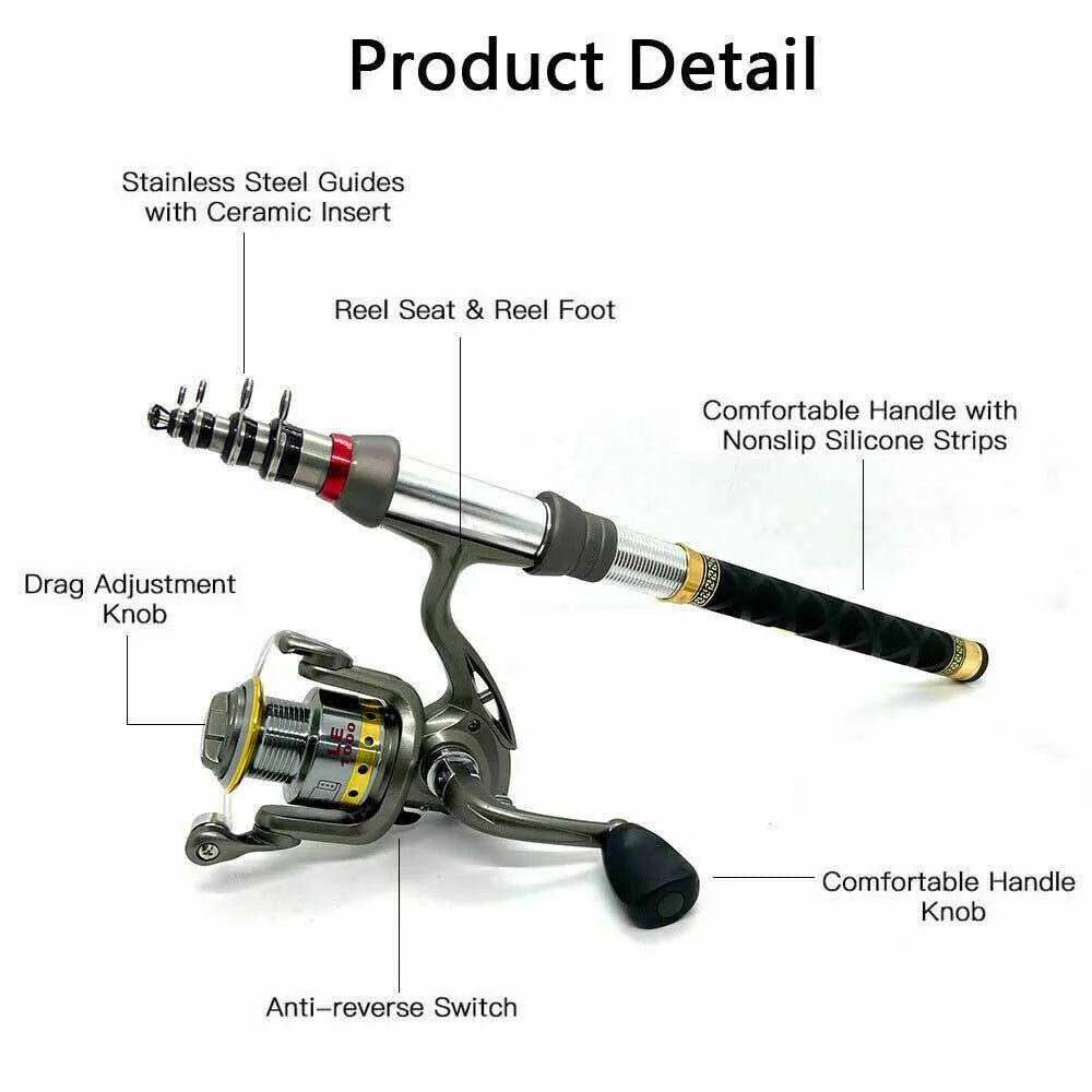 Telescopic Fishing Rod Spinning Reels Combos Full Kit with Bag 100M Line H9353