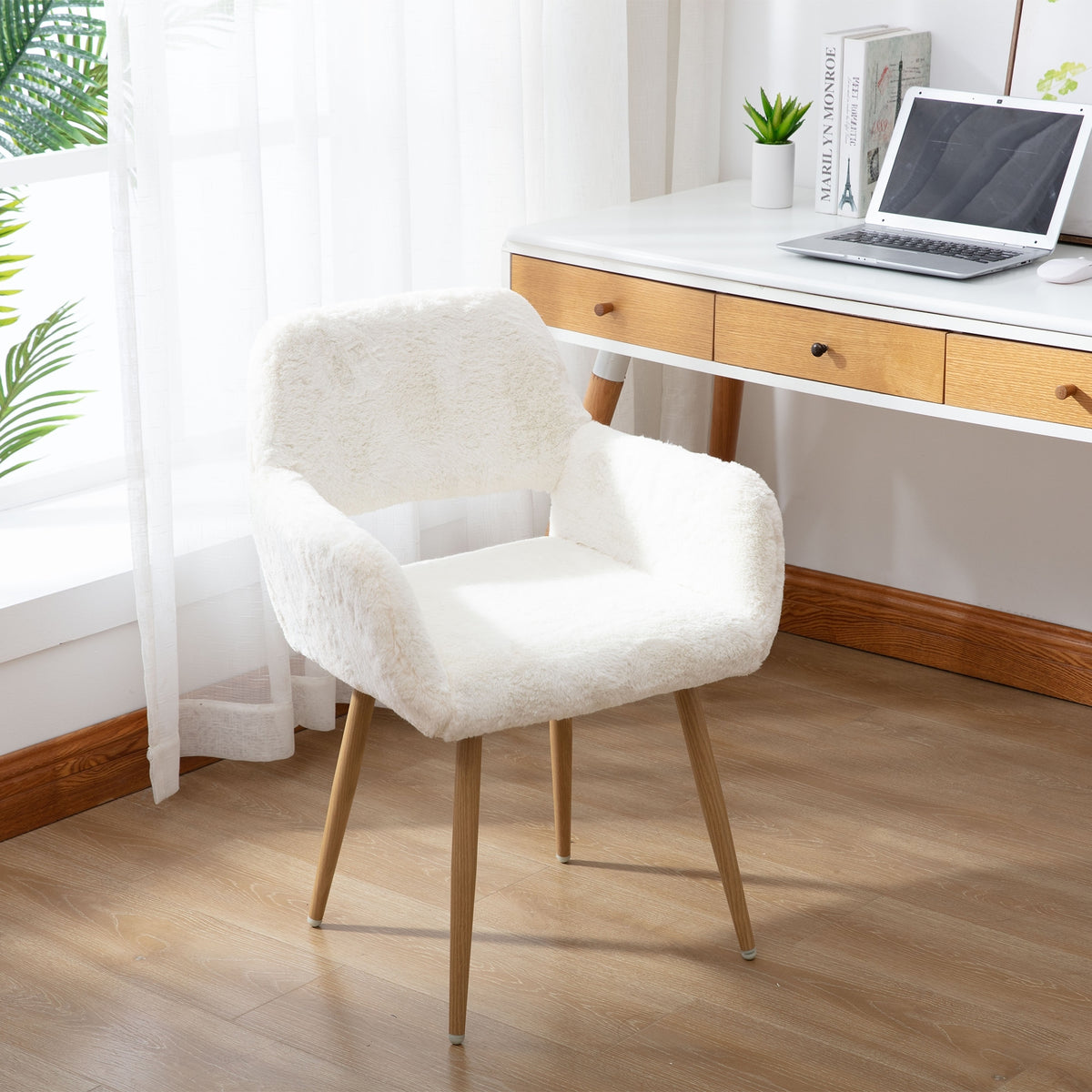 White Side Chair with Steel Legs J2910