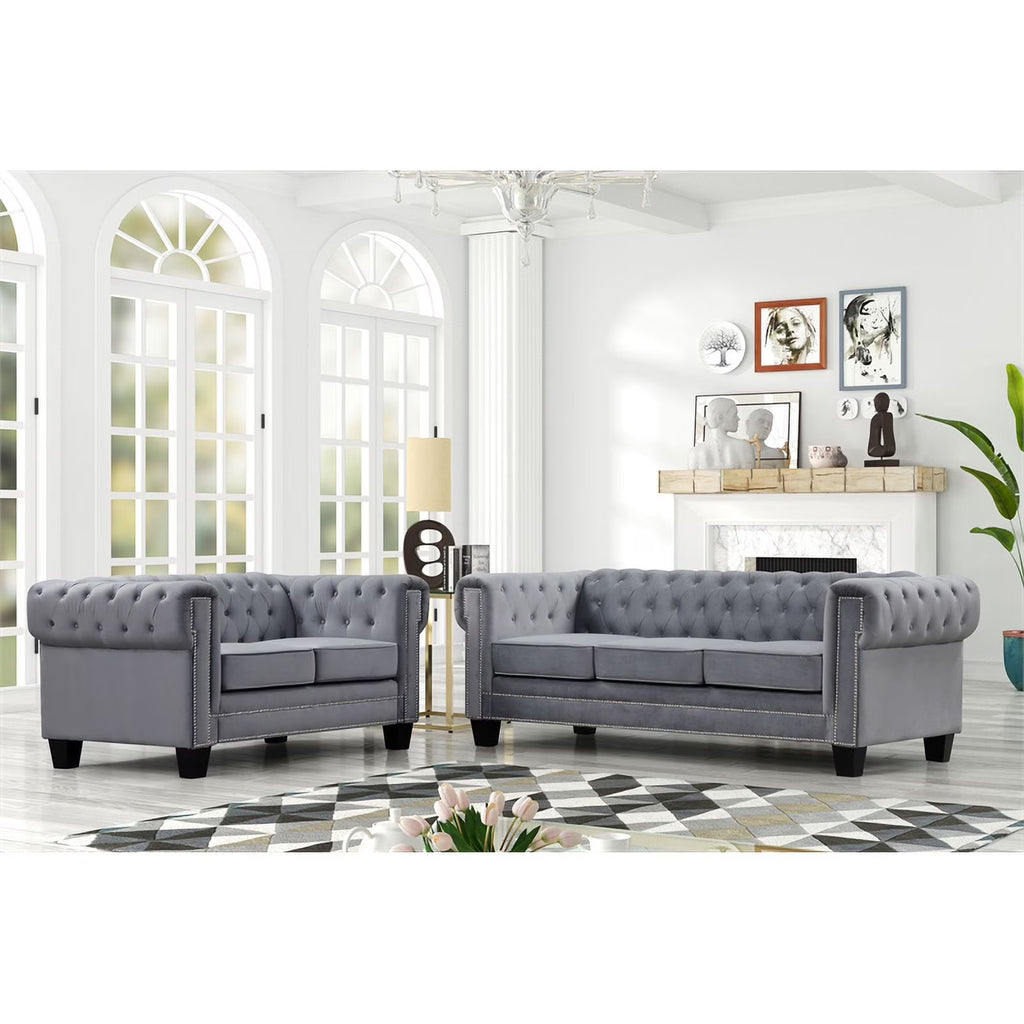 Gray 2-Piece Velvet Fabric Living Room Furniture Set D886042
