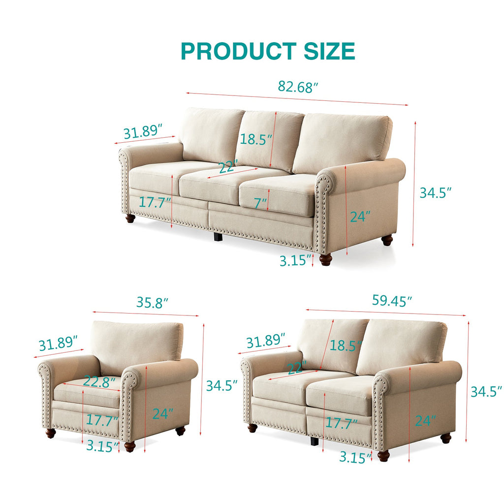 Beige Linen Sofa with Storage U811142