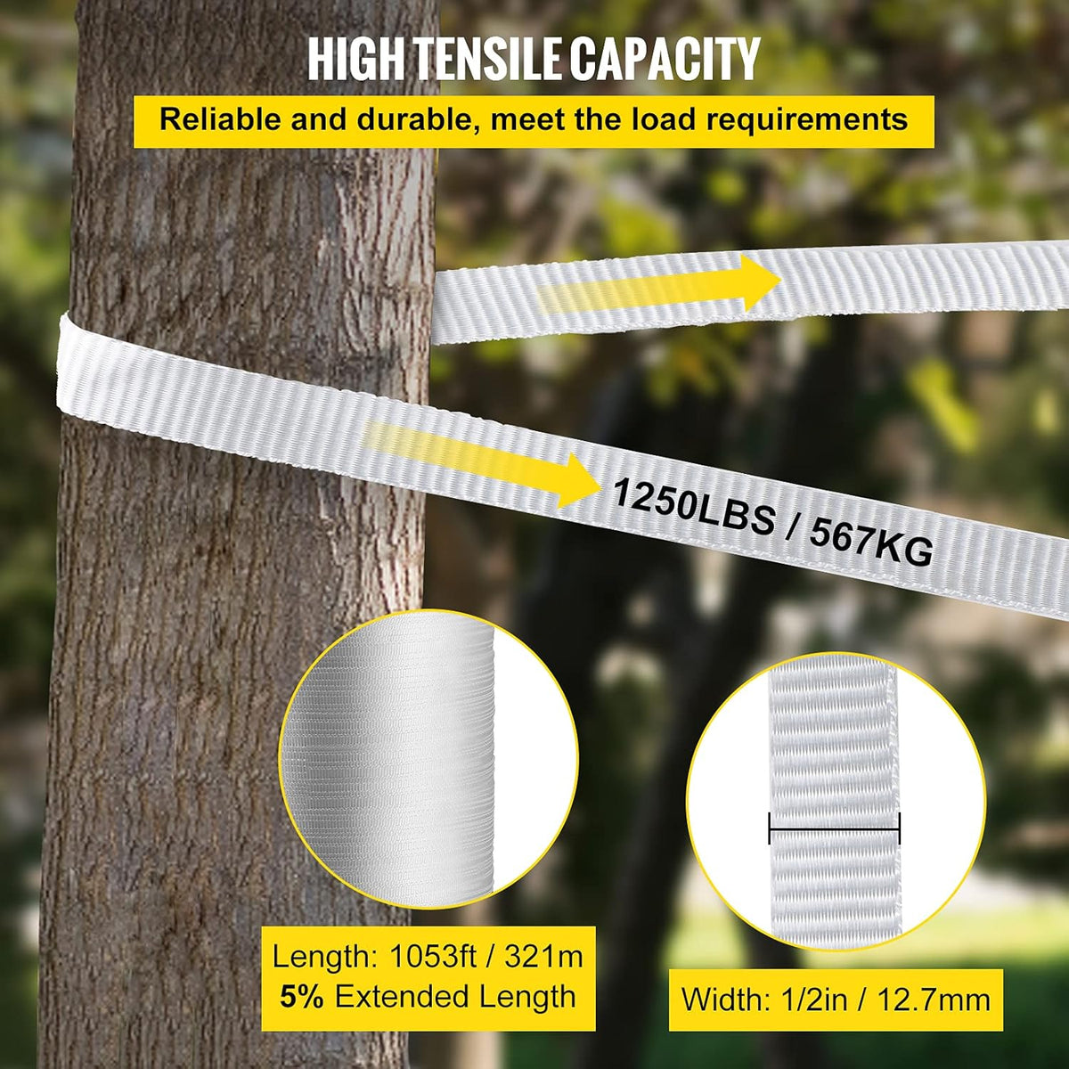 1250Lbs Polyester Pull Tape, 1053' x 1/2" Flat Tape, Pack of 2 N167