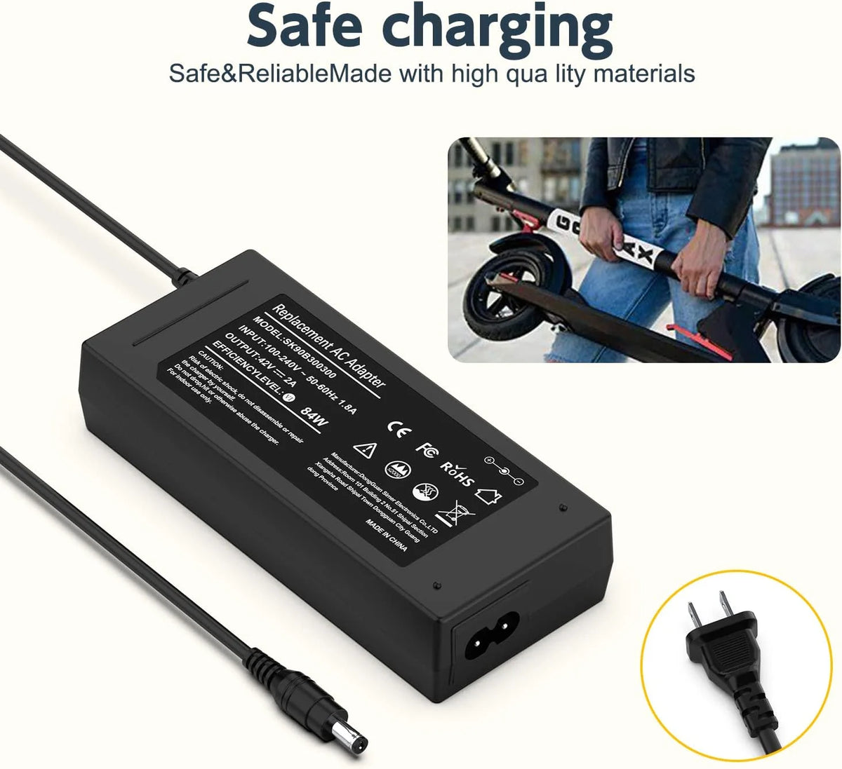 42V AC Adapter Charger for Electric Bike and 36V Scooter Lithium Battery G7367