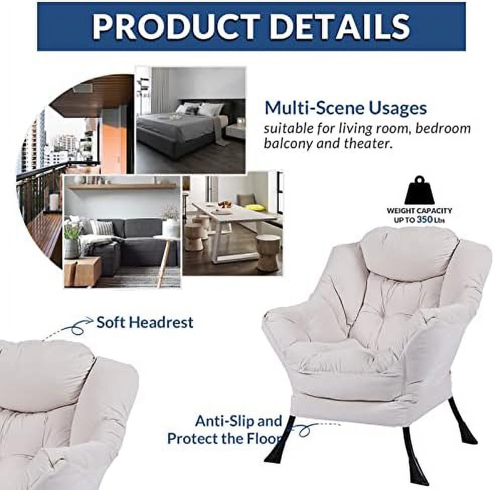 Modern Lazy Chair with Ottoman Steel Frame Lounge Chair Set with Footstool Armrests Side Pocket R25215