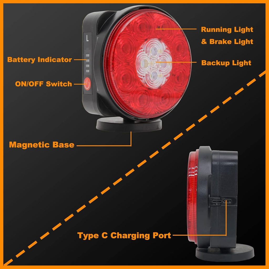 Magnetic Wireless Trailer Towing LED Light Kit with 7 Pin Transmitter Connectors Rechargeable Battery M308