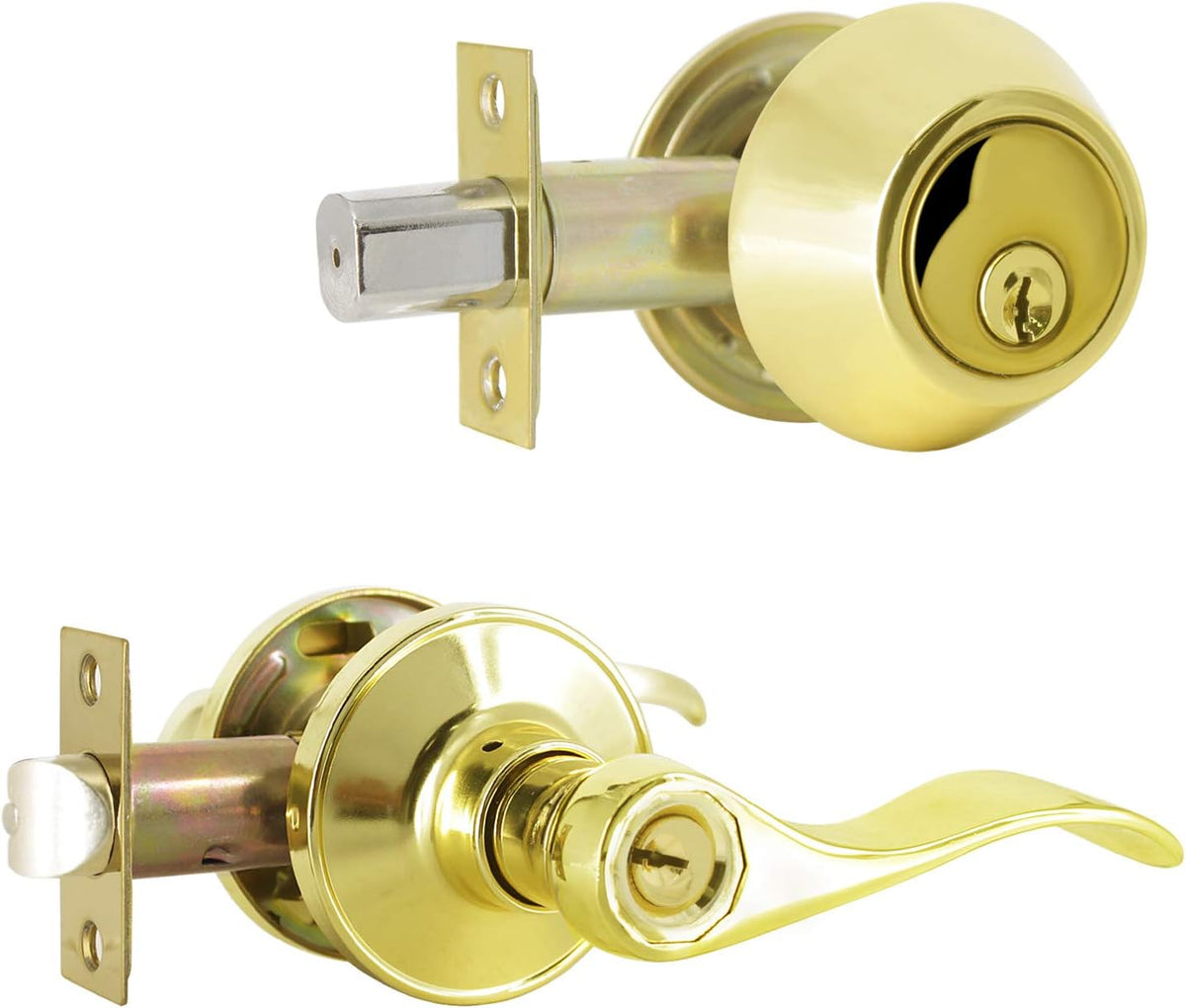 Satin Nickel Entry Door Handle Set with Deadbolt, 2 Pack D3299