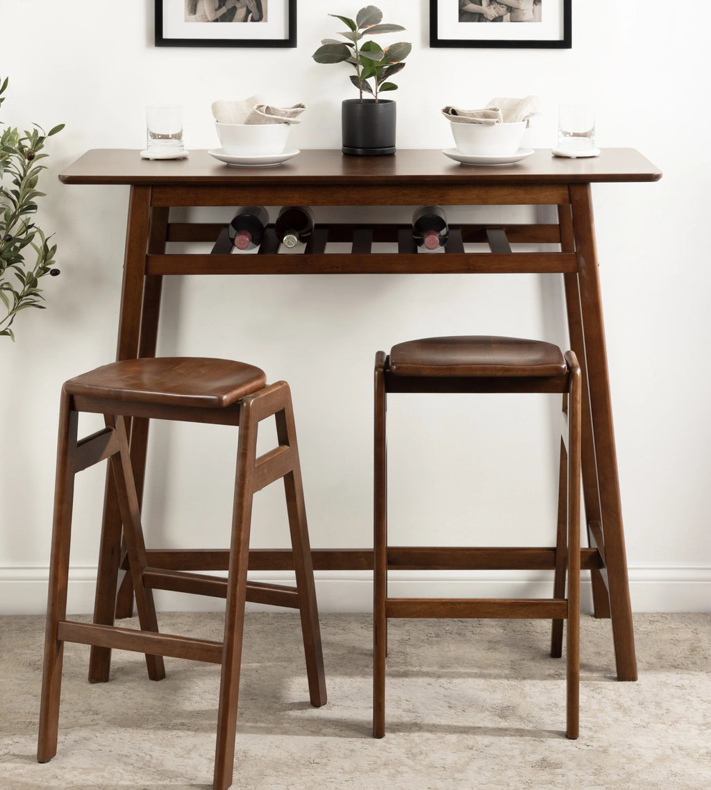 Walnut Brown Wooden Pub Table with Storage Shelf D4194