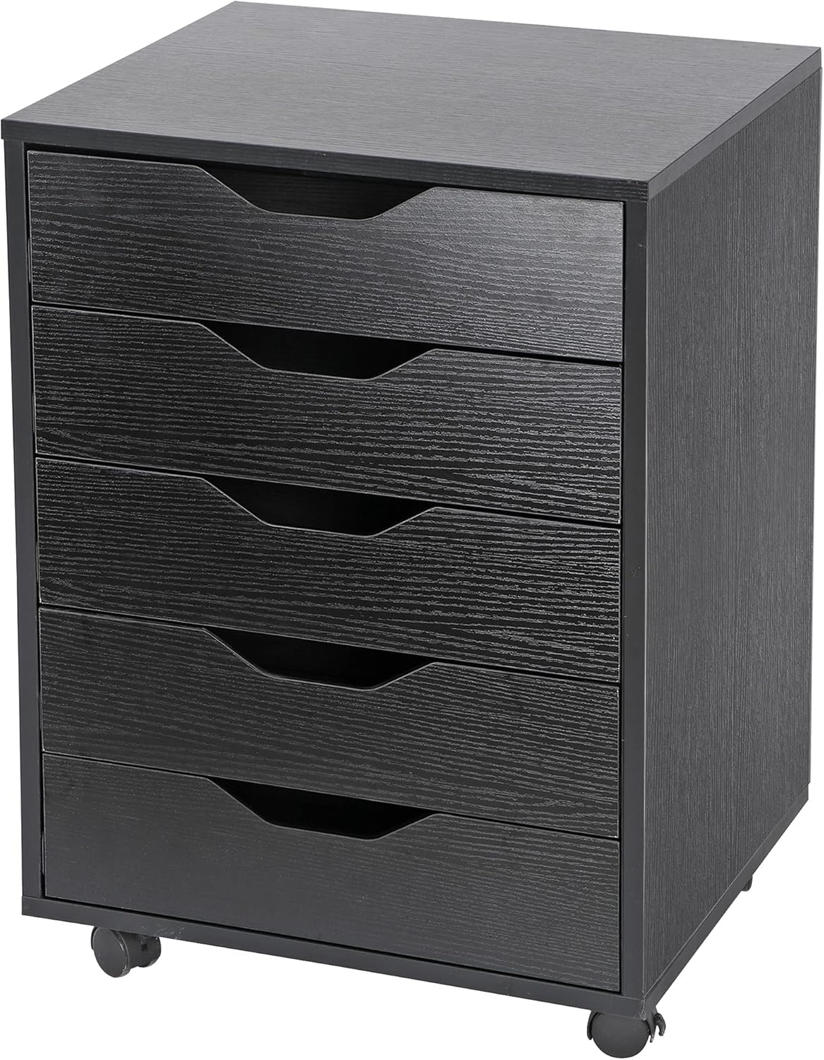 5 Drawer Mobile Wood Filing Cabinet with Lockable Casters, Black, Pack of 2 V78791