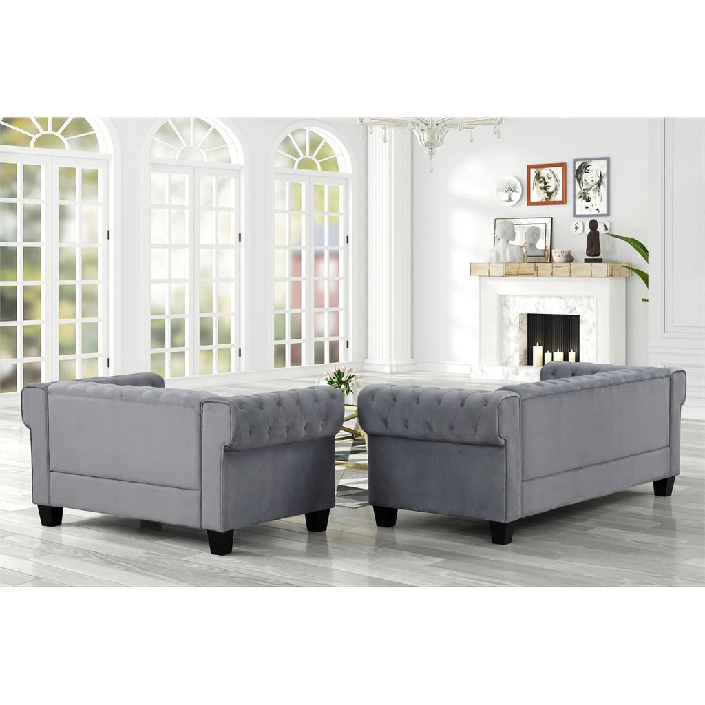 Gray 2-Piece Velvet Fabric Living Room Furniture Set D886042