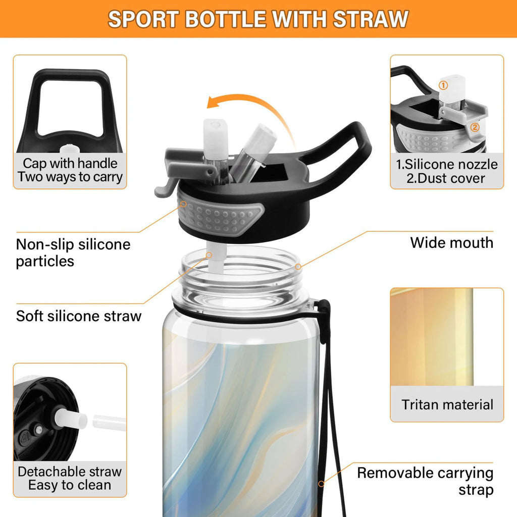 Blue and Yellow Marble 32oz Tritan Leakproof Water Bottle U990