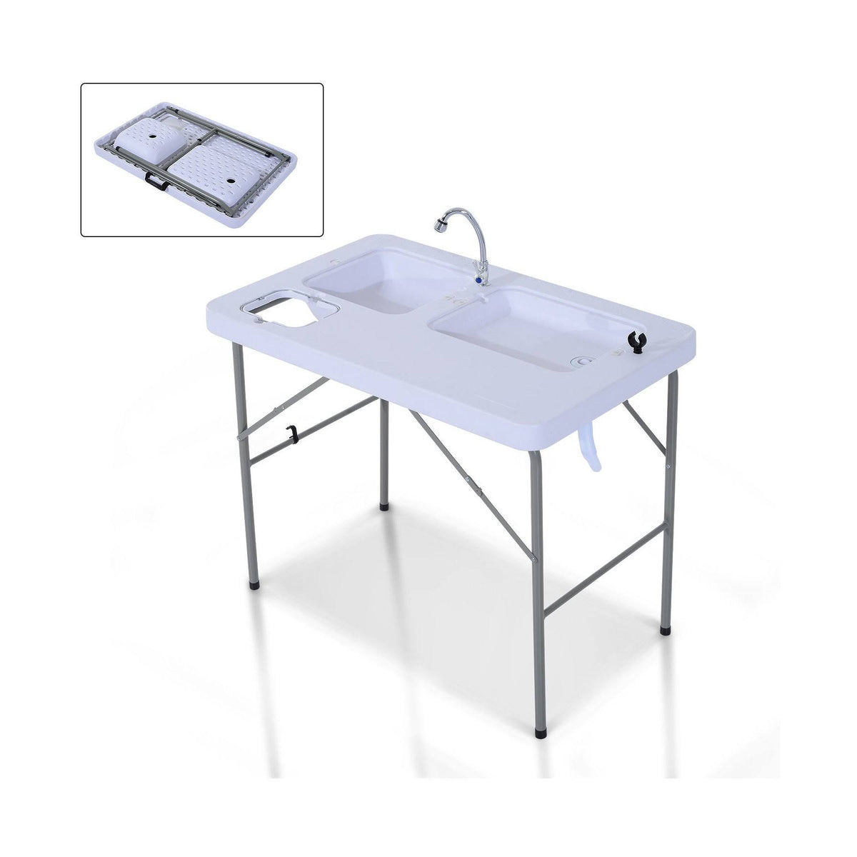 White Portable Folding Camping Table with Faucet O338