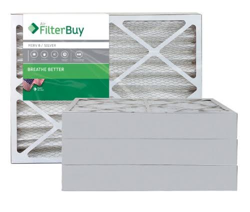 Silver MERV 8 24x28x4 Pleated AC Furnace Air Filter, Pack of 4 F16525