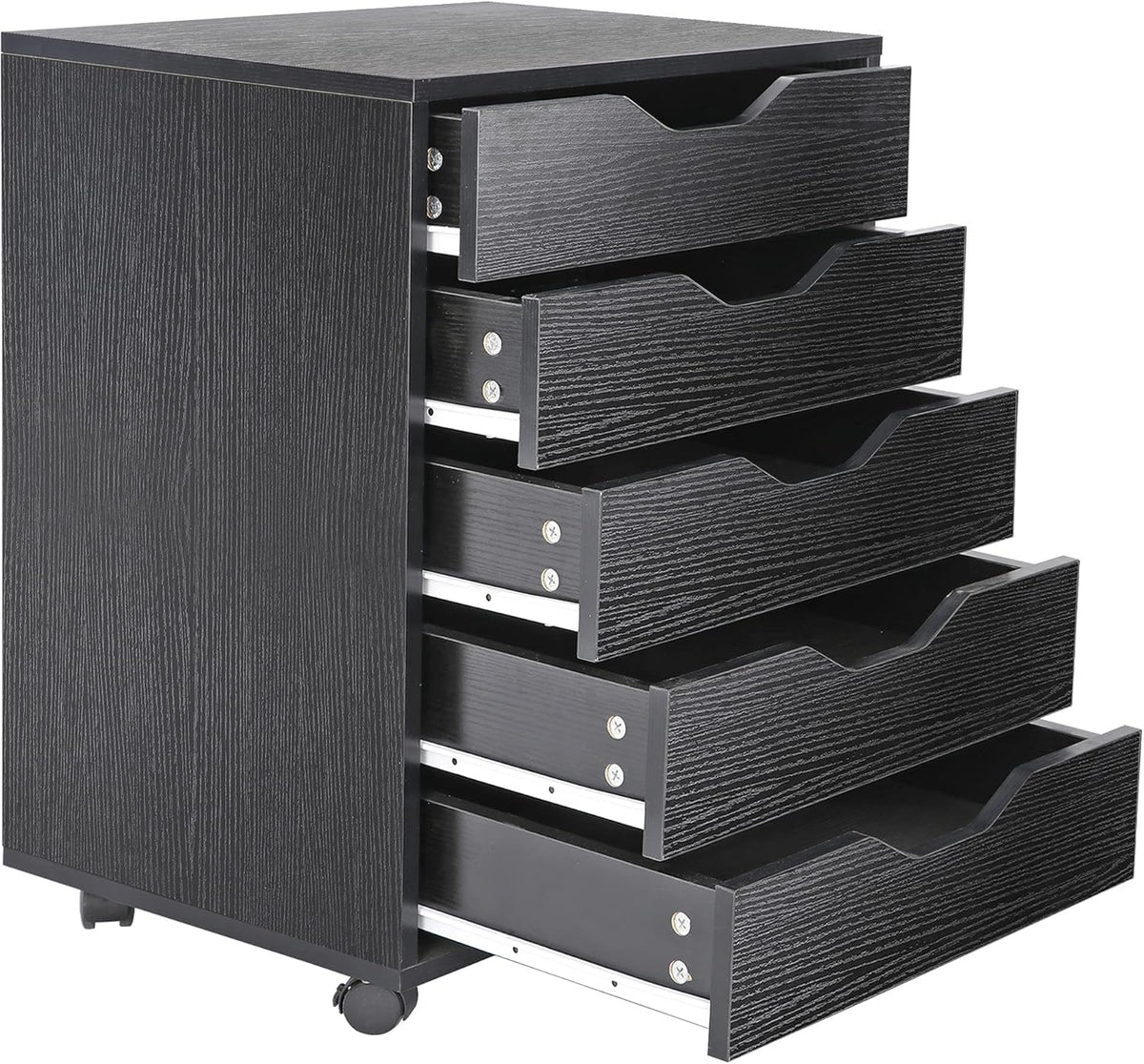 5 Drawer Mobile Wood Filing Cabinet with Lockable Casters, Black, Pack of 2 V78791