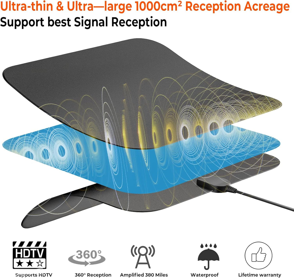 Indoor Outdoor 4K 1080P HDTV Antenna with Amplifier Signal Booster and 33ft Coaxial Cable B47979