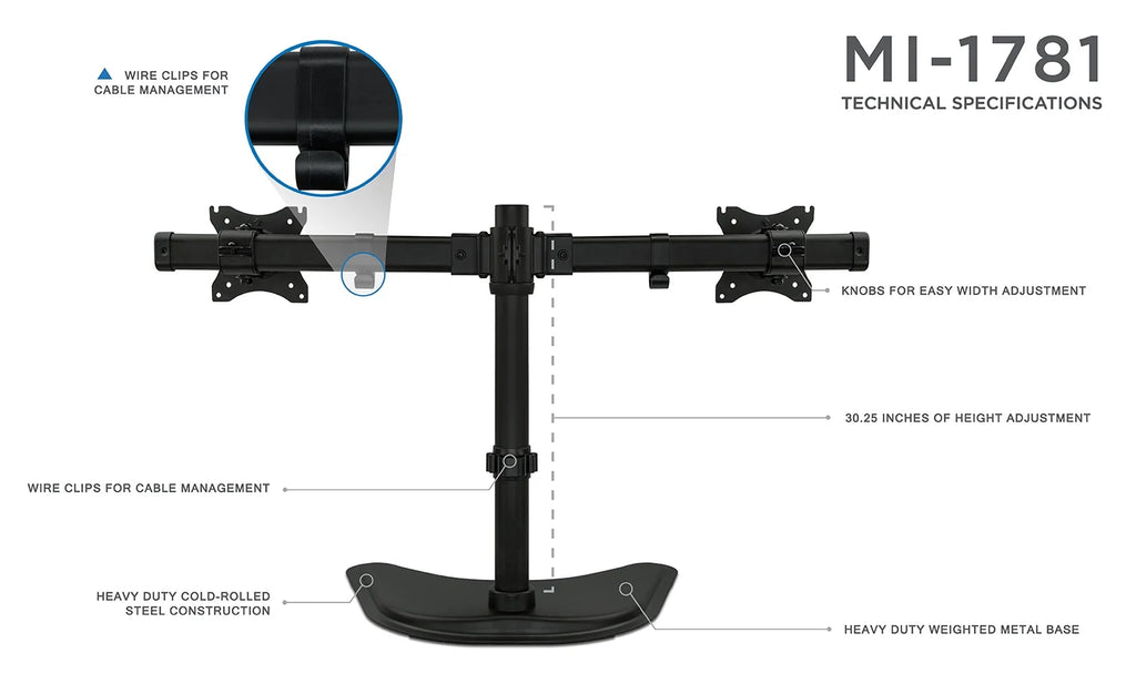 Free Standing Dual Monitor Stand for Two 19-27 Inch Computer Screens Q119611