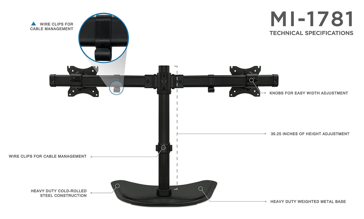 Free Standing Dual Monitor Stand for Two 19-27 Inch Computer Screens Q119611