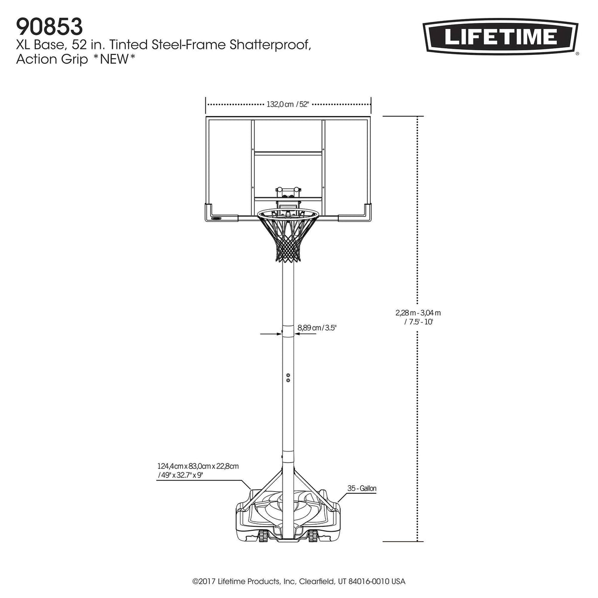 Adjustable Portable Basketball Hoop 52-inch Polycarbonate T482