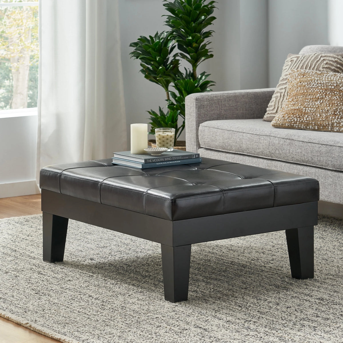 Dark Espresso Bonded Leather Storage Ottoman W310