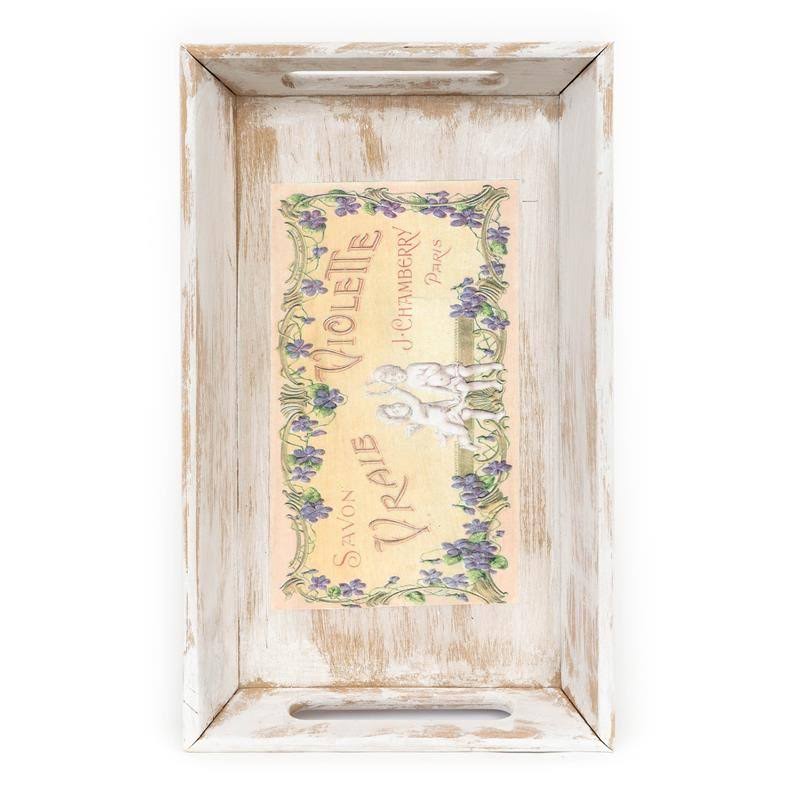White Savon Violette Decorative Wood Tray N4858