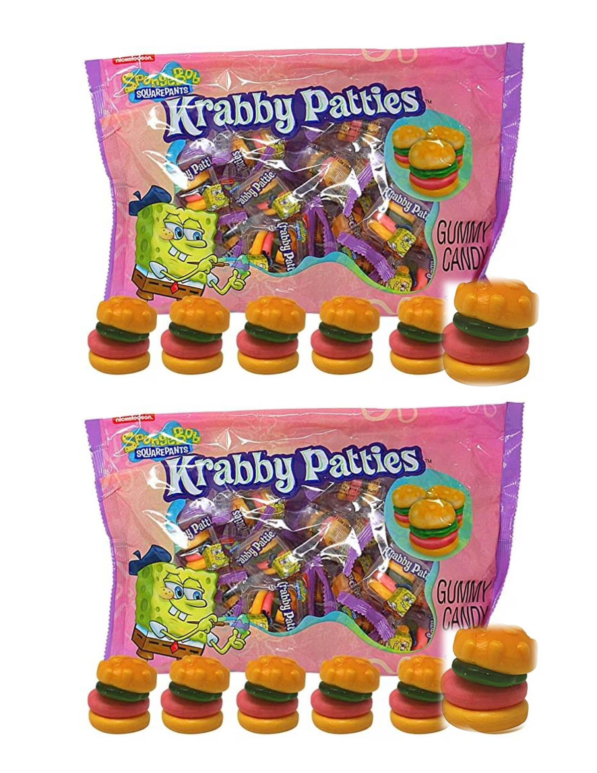 Easter SpongeBob Squarepants Krabby Patties Gummy Candy Treat Snack Individually Wrapped Hamburger Shaped 2.5 oz (Pack of 2) Y8817